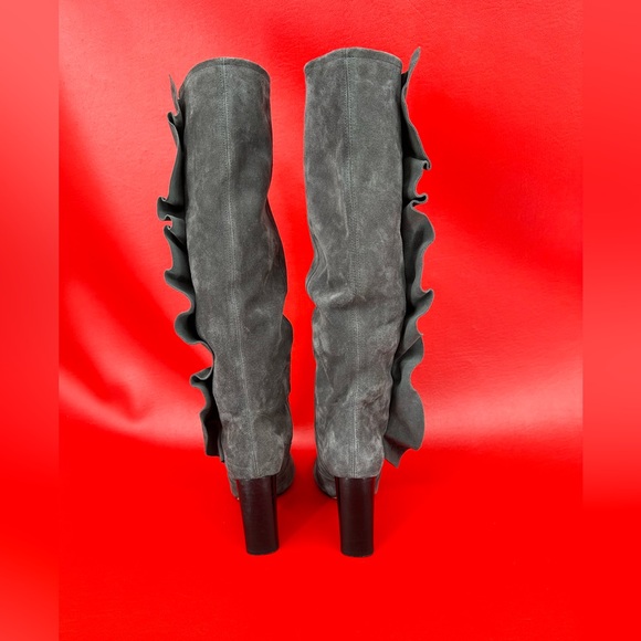 IRO Cidravol gray suede ruffle trimmed knee boots size 37 - Picture 7 of 15